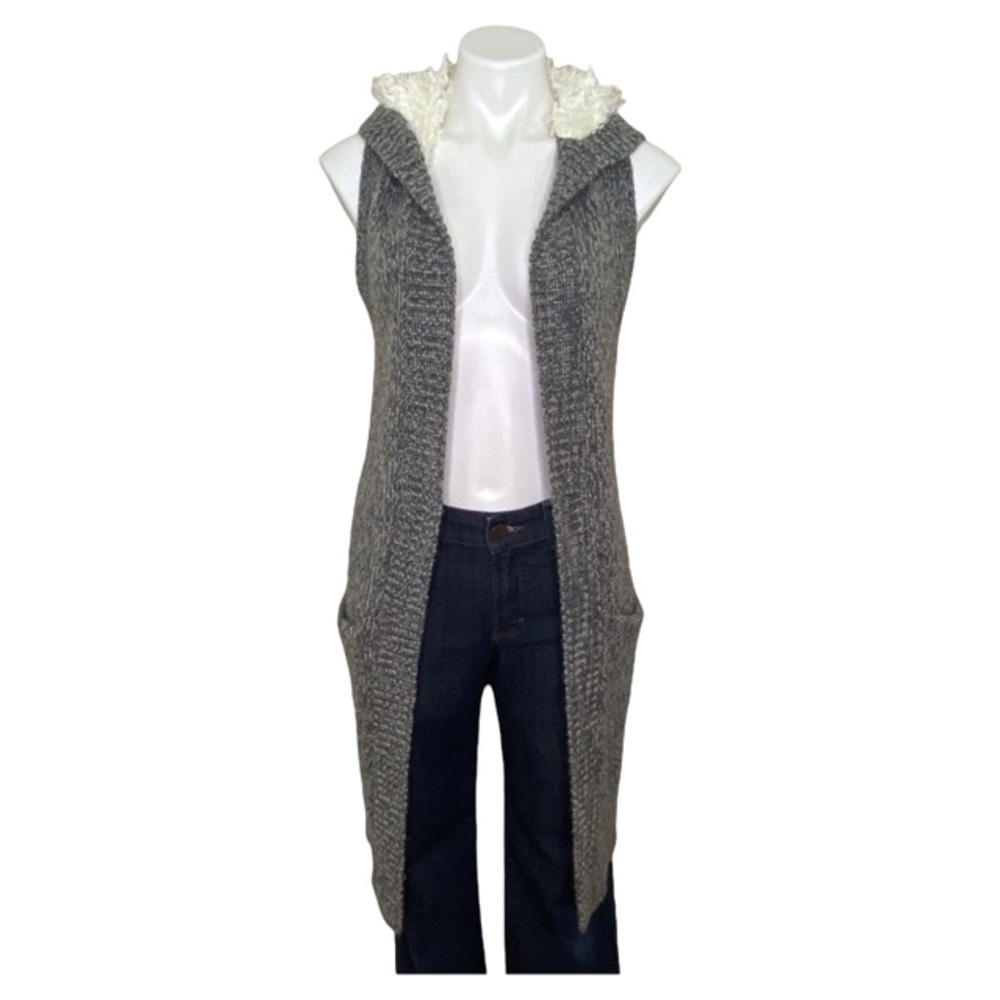 Gap Grey Long Sleeveless Hooded Open Knit Vest XS